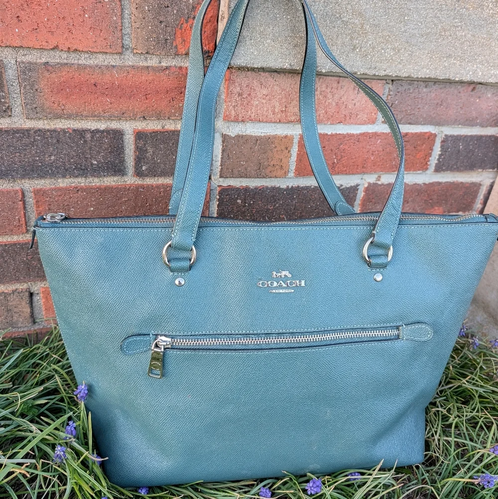 🥰EUC Coach #79608 Zip Top Teal Saffiano Leather Oversized Shoulder Tote Bag - Picture 16 of 16